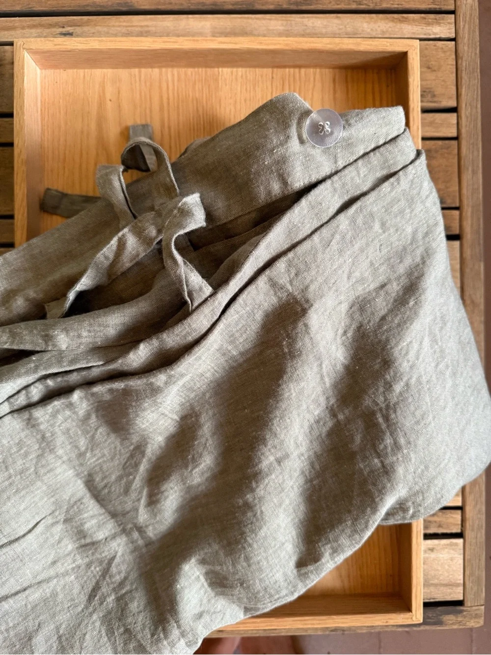 Linen Tassel-Tie Queen Duvet in Olive Green
